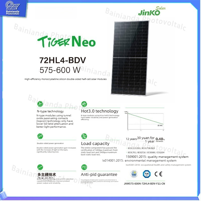 Jinko Solar Panel N-Type - แผงโซลาร์เซลล์ Jinko 590W กำลังสูง โมโนคริสตัลไลน์ ชนิด