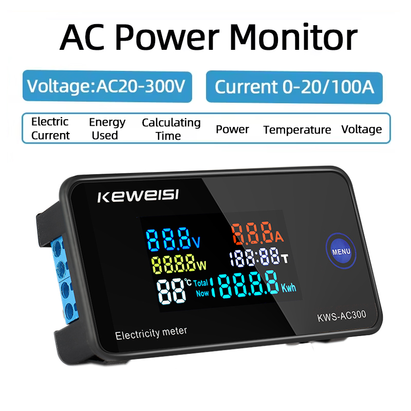 Renewable Energy Demonstration Kit - KWS-AC300 เครื่องวัดโวลต์มิเตอร์และแอมมิเตอร์ AC 50-300V 20A/100A เครื่องวัดพลังงานไฟฟ้า